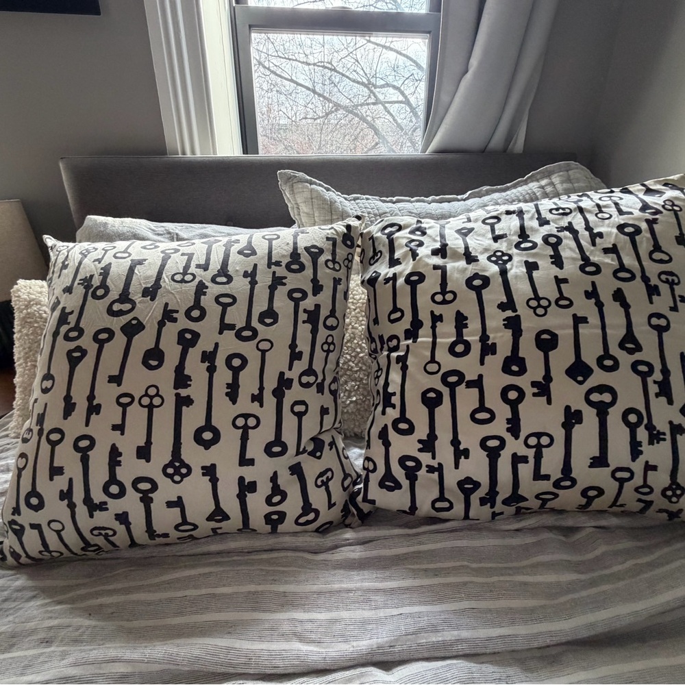Key Pattern Decorative Throw Pillow covers set  - Black on Cream